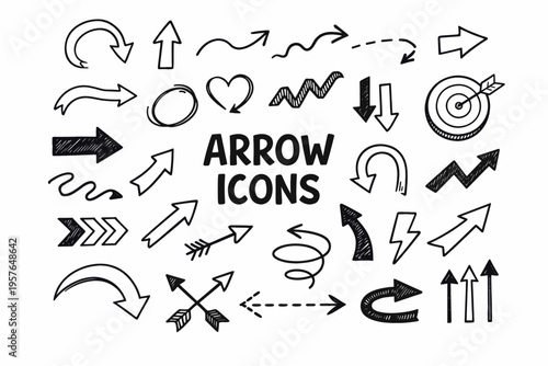 Wallpaper Mural Arrow icons doodle illustration in black and white hand drawn outline style with directional symbols, swirls and pointer elements Torontodigital.ca