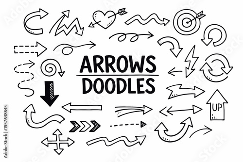 Wallpaper Mural Arrow icons doodle illustration in black and white hand drawn outline style with directional symbols, swirls and pointer elements Torontodigital.ca