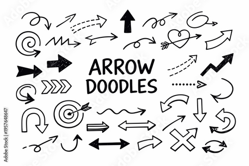 Wallpaper Mural Arrow icons doodle illustration in black and white hand drawn outline style with directional symbols, swirls and pointer elements Torontodigital.ca
