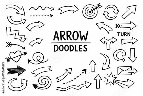 Wallpaper Mural Arrow icons doodle illustration in black and white hand drawn outline style with directional symbols, swirls and pointer elements Torontodigital.ca