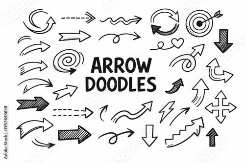 Wallpaper Mural Arrow icons doodle illustration in black and white hand drawn outline style with directional symbols, swirls and pointer elements Torontodigital.ca