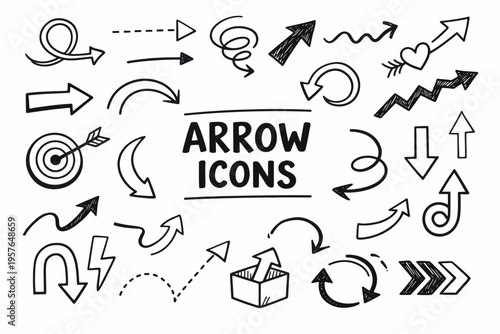 Wallpaper Mural Arrow icons doodle illustration in black and white hand drawn outline style with directional symbols, swirls and pointer elements Torontodigital.ca