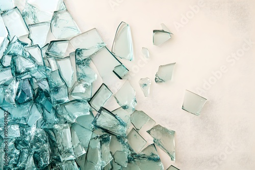 broken glass glass shards shattered glass forming abstract background with detailed glass texture broken pieces transparent fragments blue glass green glass creating decorative composition