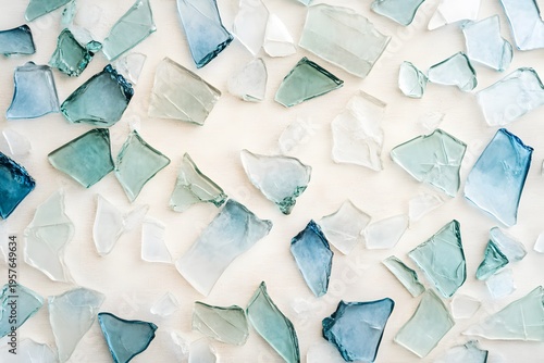 broken glass glass shards shattered glass forming abstract background with detailed glass texture broken pieces transparent fragments blue glass green glass creating decorative composition