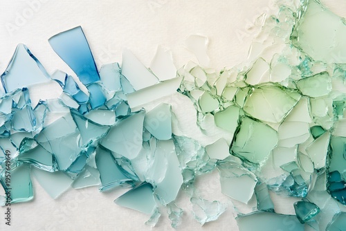 broken glass glass shards shattered glass forming abstract background with detailed glass texture broken pieces transparent fragments blue glass green glass creating decorative composition