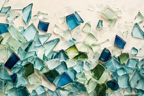 broken glass glass shards shattered glass forming abstract background with detailed glass texture broken pieces transparent fragments blue glass green glass creating decorative composition
