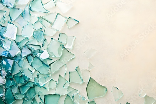 broken glass glass shards shattered glass forming abstract background with detailed glass texture broken pieces transparent fragments blue glass green glass creating decorative composition