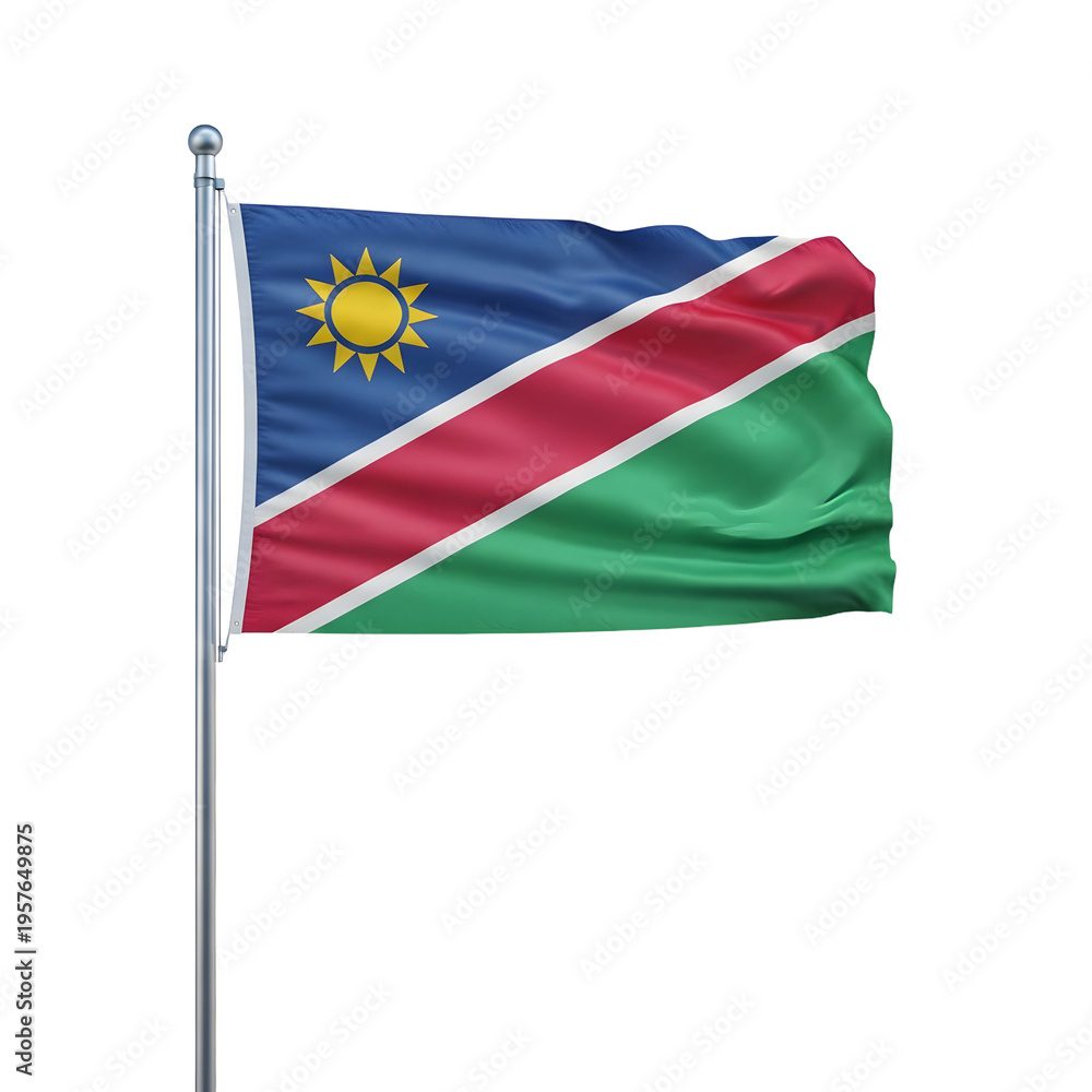 Naklejka premium A detailed depiction of the national flag of namibia waving gently in the breeze presented on transparent background high quality professional modern elegant