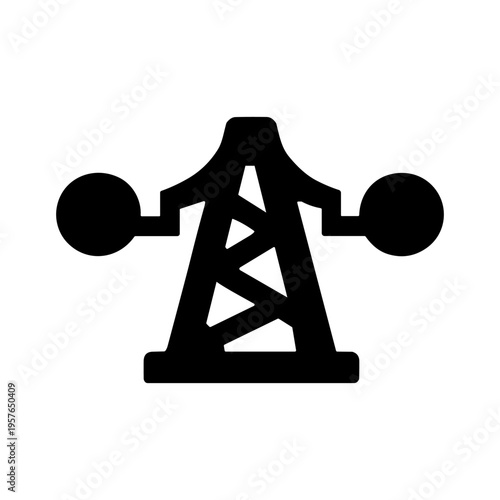 Telecommunication tower, satellite communication, signal transmission, radio tower, solid black icon vector illustration