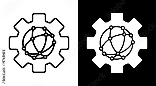 Automaton Icon. Two-Tone Version On Black And White Background.