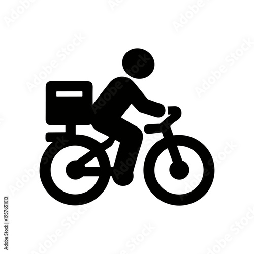 Bike courier delivery solid black icon vector illustration