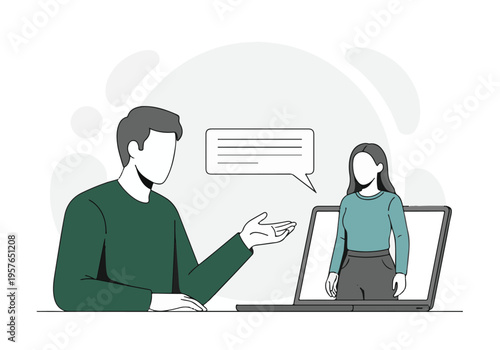 Man and woman engaging in online video call or virtual meeting on laptop