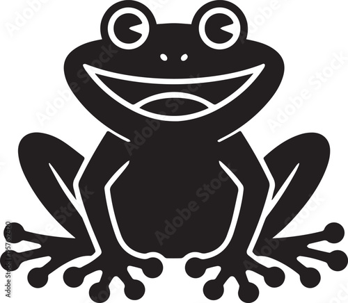 Silhouette of a happy cartoon frog smiling widely, representing nature, wildlife, and joyful amphibian character