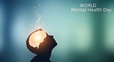 World mental health day october awareness campaign with a glowing brain