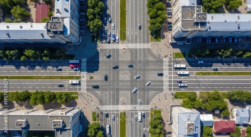 Busy Urban Intersection Seen From Above Aerial Cityscape Traffic Flow