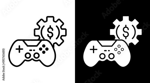 Video Game Icon. Two-Tone Version On Black And White Background