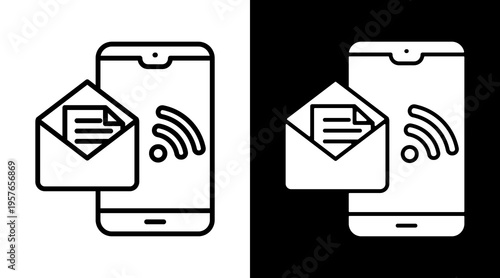 Mail Icon. Two-Tone Version On Black And White Background