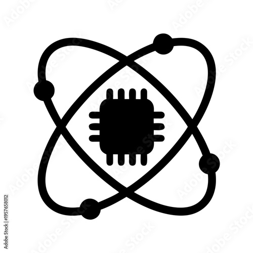 Atom orbit microchip icon quantum computing nanotechnology science