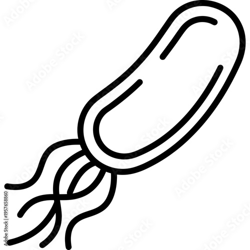 Minimalistic bacterium outline icon with flagella