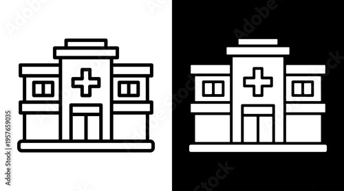 Clinic Icon. Two-Tone Version On Black And White Background