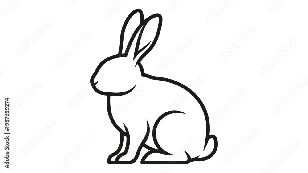 Obraz premium Simple line drawing of a rabbit in a seated position facing left