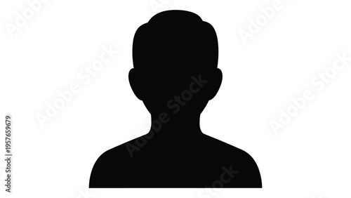 A simple black silhouette of a human head and shoulders against a white background