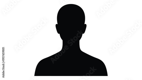 A stark silhouette of a human head and shoulders against a white background