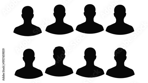 Photos Eight anonymous silhouettes of human heads arranged in a grid pattern