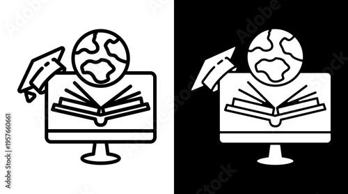 Educational Icon. Two-Tone Version On Black And White Background