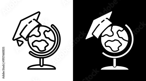 Earth Globe Icon. Two-Tone Version On Black And White Background
