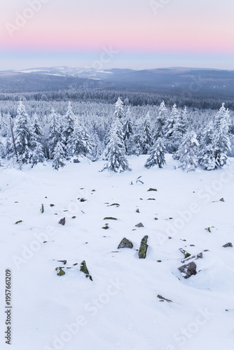 Winter landscape in Germany short before sunrise