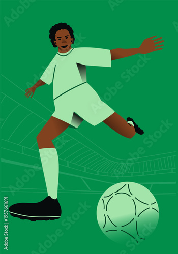 Illustration of a soccer player kicking a ball. Vector illustration. Perfect for a poster or banner.