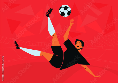 Football player performing an overhead kick. Vector illustration.