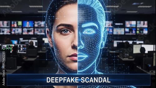 Deepfake face for the concept of technology and artificial intelligence.