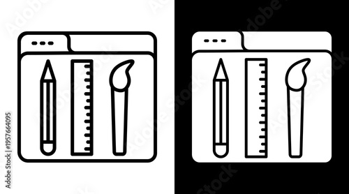 Web Design Icon. Two-Tone Version On Black And White Background
