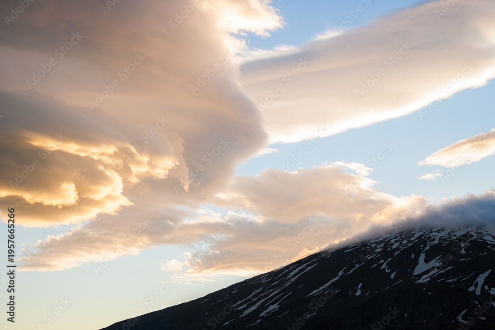 Fototapeta premium Cloud formation over the vulcano Snaefellsjokull in Iceland