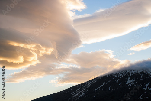 Cloud formation over the vulcano Snaefellsjokull in Iceland