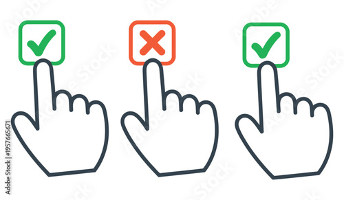 Yes, or no vector icon collection with outline style symbols, illustrating user decisions, options, and selections, clean modern flat vector design for apps, websites, surveys
