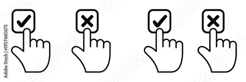 Yes, or no icon set featuring multiple outline symbols, representing confirmation, choice, approval, and denial concept, modern flat vector