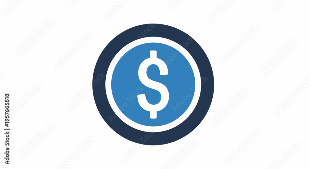 Fototapeta premium Blue Dollar Coin Icon Isolated on White Background Flat Design Vector Illustration
