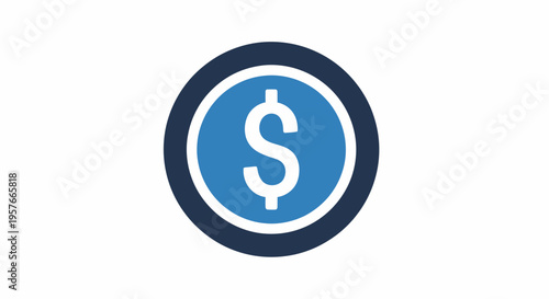 Blue Dollar Coin Icon Isolated on White Background Flat Design Vector Illustration