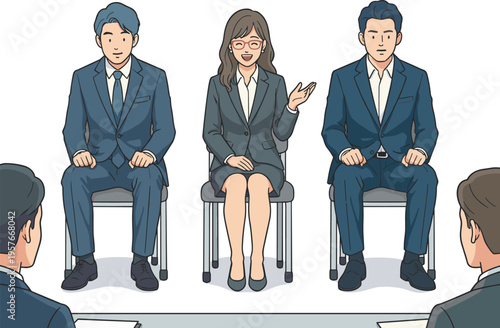 グループ面接で発言する就活生のイラスト