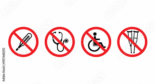 Prohibited Medical Equipment and Disability Access Vector Signs Isolated on White
