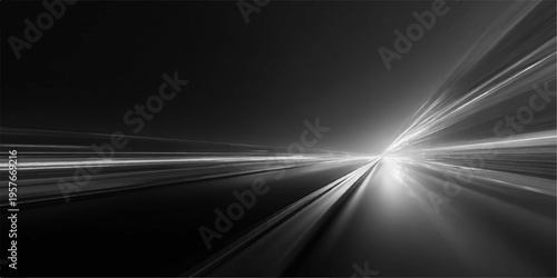 Digital art illustration of a blue light motion blur background with speed lines on a dark night highway road stage backdrop