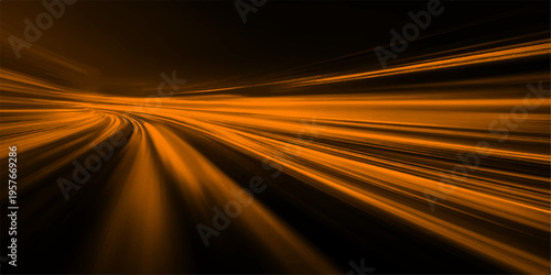 An abstract motion blur background of a fast car driving on a highway at night with streaks of light across the asphalt horizon