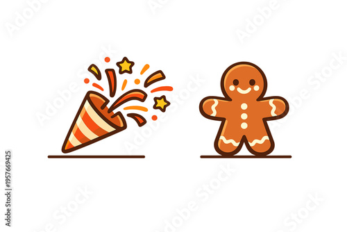 A vector illustration featuring a festive party popper exploding with