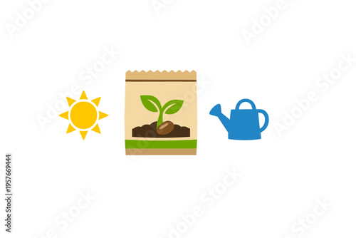 A flat vector illustration showing three essential elements for plant
