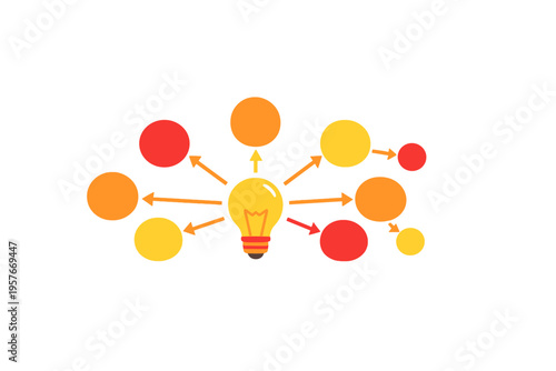 Vector illustration of a light bulb as a central idea with arrows