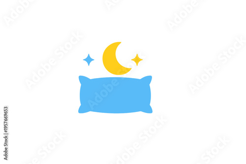 A flat vector illustration of a light blue pillow with a yellow