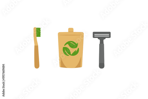 A vector illustration featuring three eco-friendly personal care items
